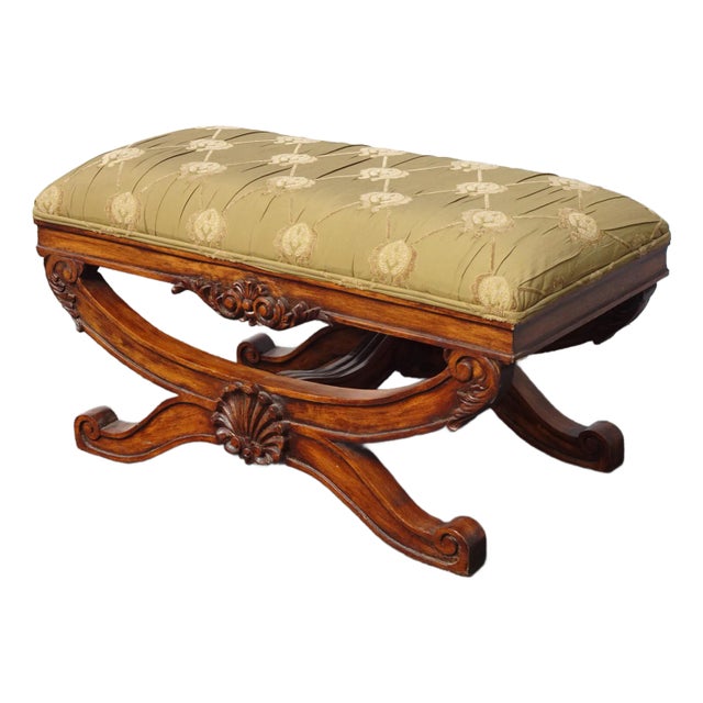 Vintage French Country Bedside X Bench Silk Blend Fabric For Sale