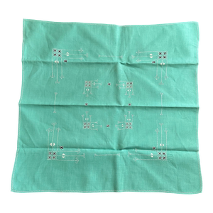 Vintage Green Linen Tablecloth With Embroidery Details