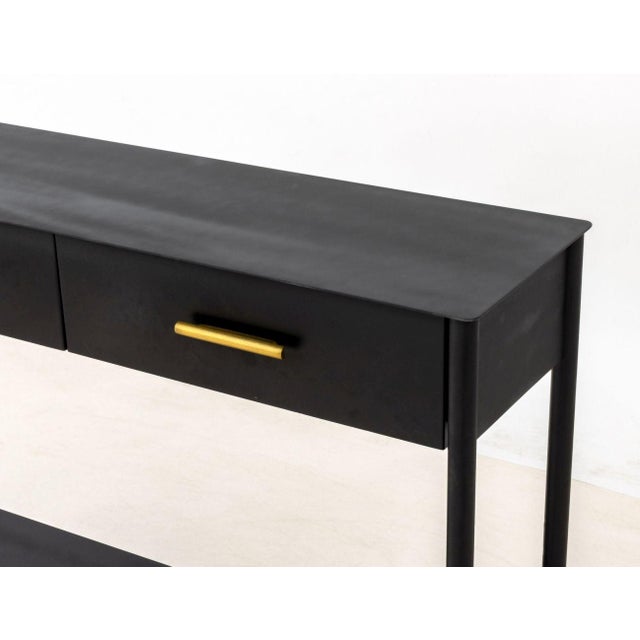 West Elm West Elm Patinated Black Steel Console Table For Sale - Image 4 of 7