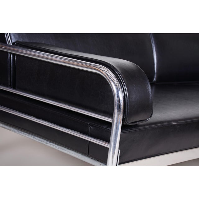 Bauhaus Bauhaus Sofa in Chrome and Leather attributed to Hynek Gottwald, Czech, 1930s For Sale - Image 3 of 8