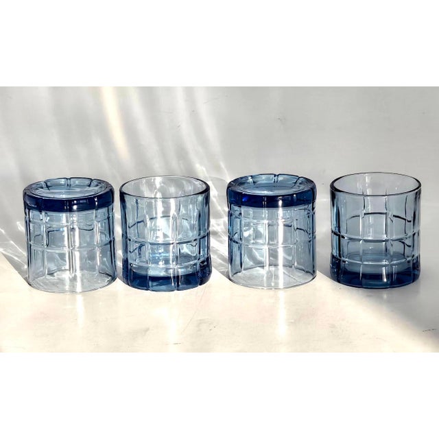 Blue Vintage Anchor Hocking Old Fashioned Glasses in Tartan Blueberry, Set of 4 For Sale - Image 8 of 11