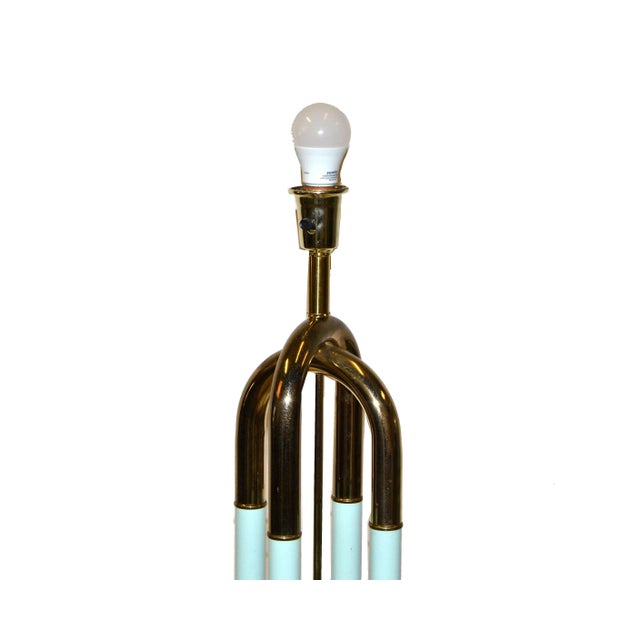 Mid-Century Modern Brass Plated and Turquoise Enamel Finish Floor Lamp For Sale In Miami - Image 6 of 10