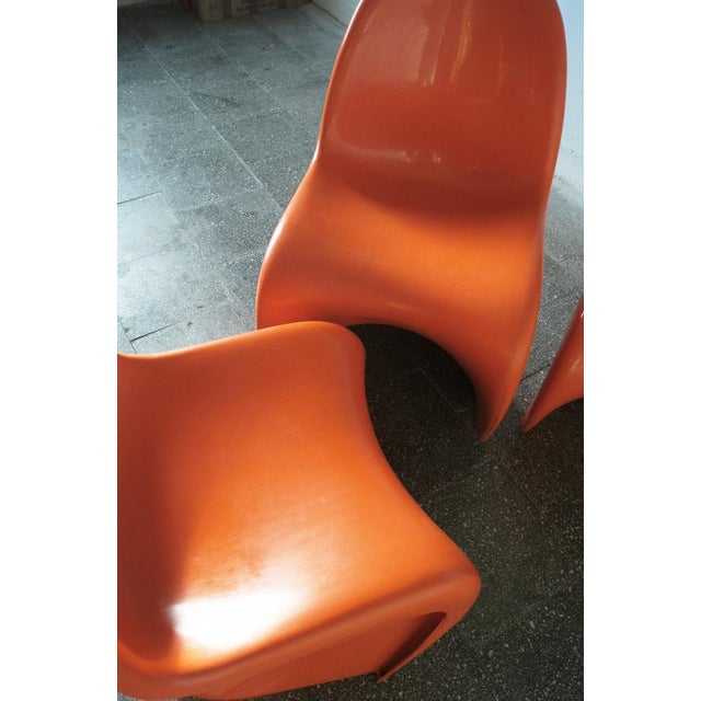 Plastic Orange Panton Chairs by Verner Panton, Set of 4 For Sale - Image 7 of 8