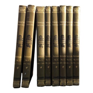1902 Olive Green Leather Gilt Books, Complete Set Vols 1-8, Brewer, Character Sketches of Romance, Fiction, Drama For Sale