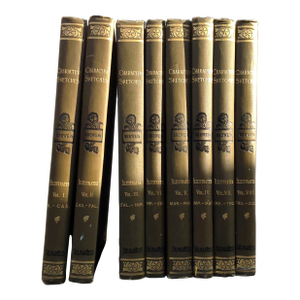 1902 Olive Green Leather Gilt Books, Complete Set Vols 1-8, Brewer, Character Sketches of Romance, Fiction, Drama