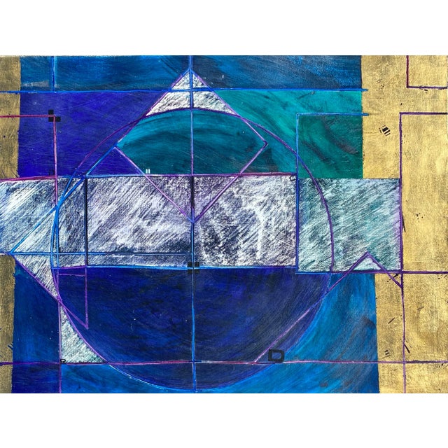 Very large 1980s acrylic painting with gold metallic paint. Painted on a fibrous backed paper; signed illegibly and titled...