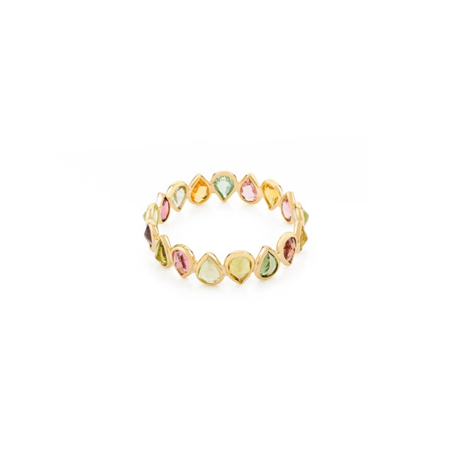 Metal Pear Cut Modern Eternity Multi Tourmaline Band in 18k Gold Size 5 For Sale - Image 7 of 11