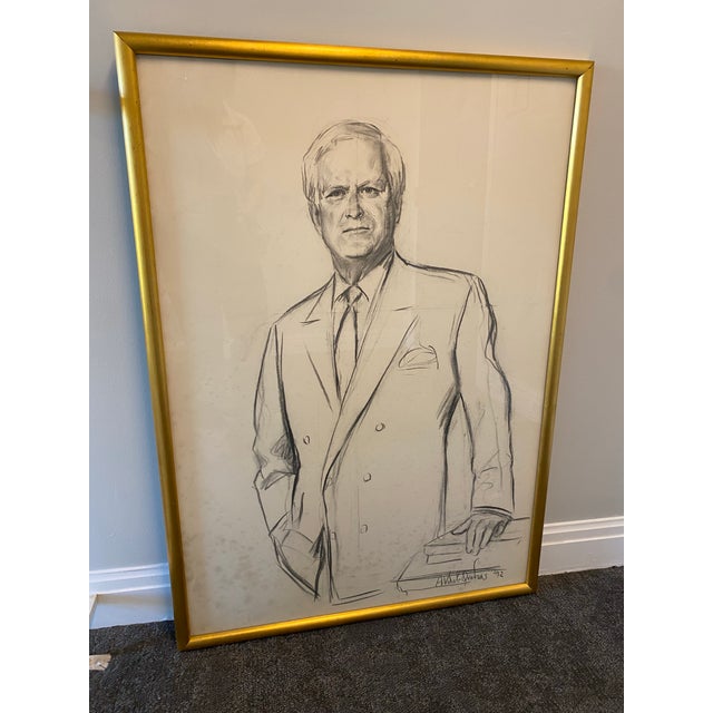 Portraiture 1990s Original Oil Portrait & Charcoal Study of Mr. John A. Powers by A. Vidal Quadras, 1992 – Framed Pair For Sale - Image 3 of 12