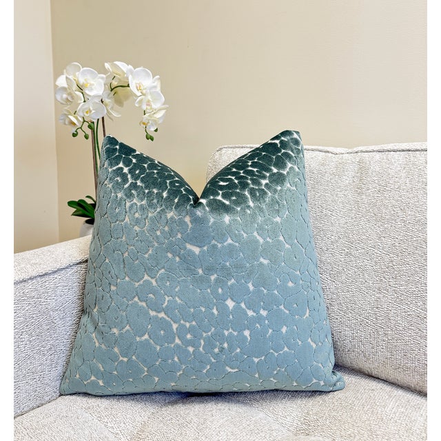 Not Yet Made - Made To Order Seaglass Leopard 20x20 Velvet Throw Pillow With Feather Down Insert For Sale - Image 5 of 5