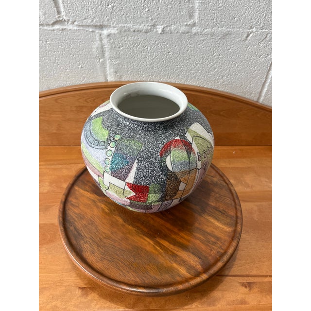 Postmodern Studio Pottery Vase, Textured Fat Lava Glaze Abstract Memphis Style For Sale - Image 10 of 11