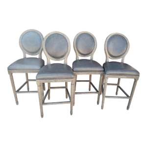 Pair of Restoration Hardware French Contemporary Round Leather Bar Stools