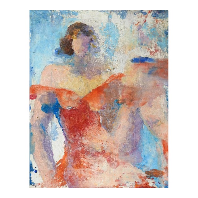 Vintage Late 20th Century Abstract Woman in Red Gown Portrait Painting For Sale