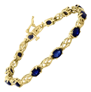 8Ct Natural Oval Blue Sapphire Tennis Bracelet 14 Karat Yellow Gold, 7 Inch Long