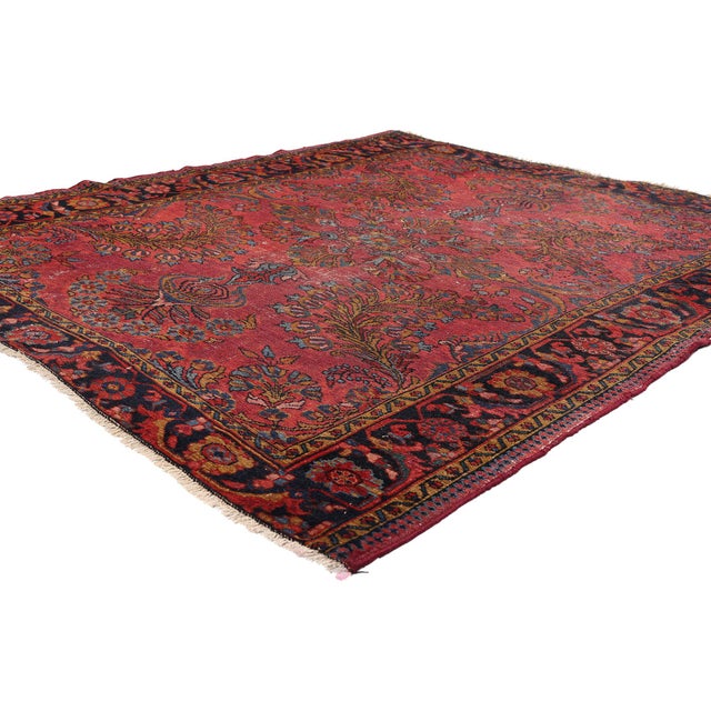 79423 Antique Persian Lilihan Rug, 04'11 x 05'05. The Crimson Garden: An Antique Persian Lilihan Masterpiece of Eternal...