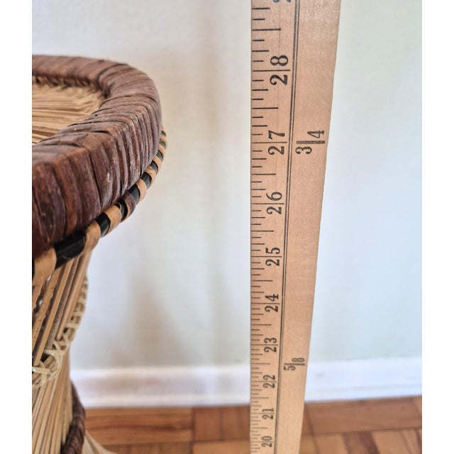 Vintage Hand Woven Wicker Plant Stand Tall Pedastal 1970's Boho Cottage For Sale - Image 9 of 11