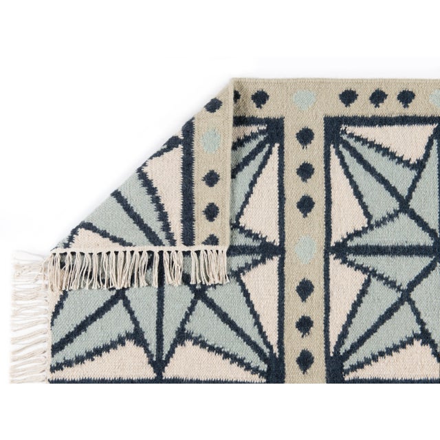 Part & Parcel Goods Wool Star Rug, 5' x 8', Celadon, Navy, Sky Blue and Eggshell For Sale - Image 4 of 5