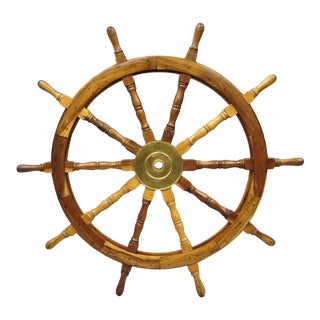 36" Teak Wood Nautical Ship Steering Wheel Pirate Captain Rustic For Sale