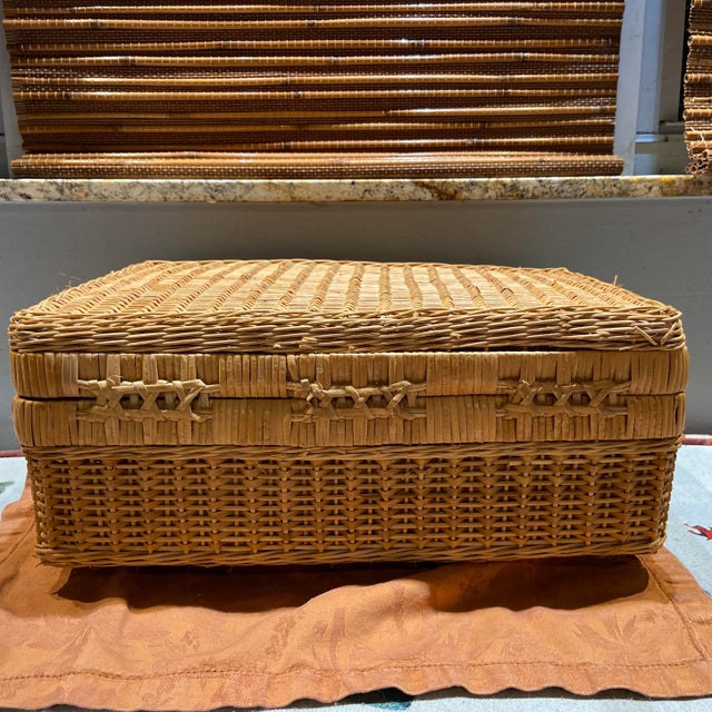 Late 20th Century Vintage Wicker Suitcase Storage or Picnic Basket