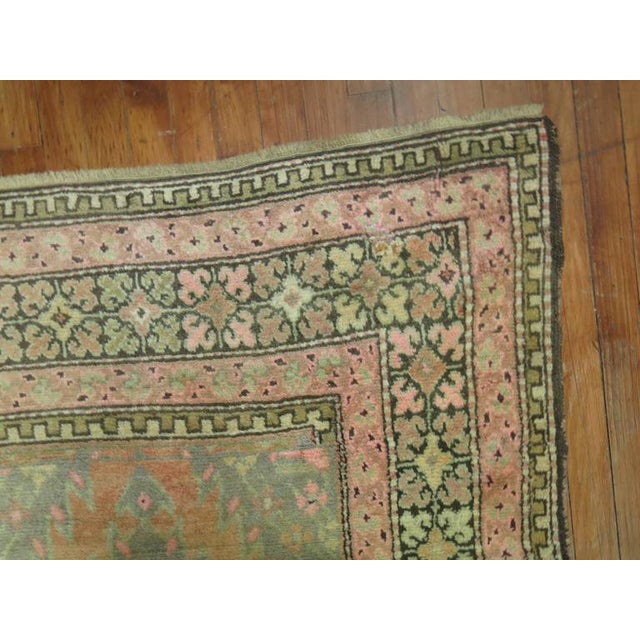 Islamic Zabihi Collection Pink and Green Vintage Karabagh Runner - 3'8" x 10'7" For Sale - Image 3 of 9