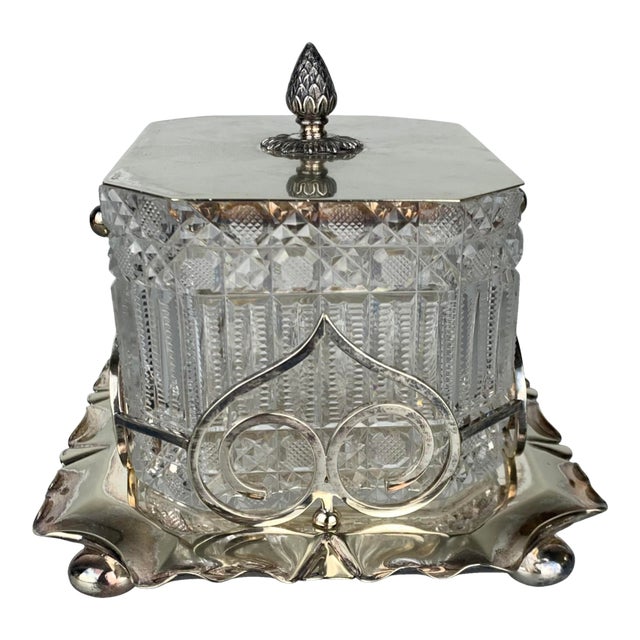 1960s Cut Crystal Serving Candy Dish in Metal Holder For Sale