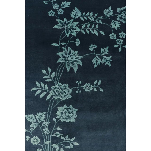 Rug & Kilim’s Chinese Deco Style Rug in Blue Floral Patterns For Sale In New York - Image 6 of 8