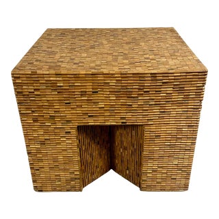 Vintage Modern Architectural Split Pencil Reed Cube Ottoman For Sale