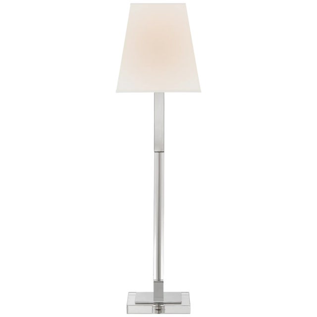 Chapman & Myers for Visual Comfort Signature Reagan Buffet Lamp in Polished Nickel & Crystal with Linen Shade For Sale