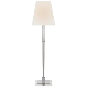 Chapman & Myers for Visual Comfort Signature Reagan Buffet Lamp in Polished Nickel & Crystal with Linen Shade
