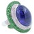 Blue Blue Tanzanite Oval Cabochon Diamonds Tsavorites Pave 18k White Gold Unique Ring, Size 7 For Sale - Image 8 of 18