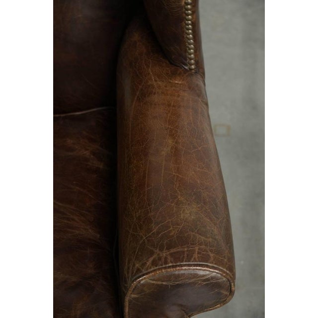 Brown Vintage Cowhide Wing Armchair For Sale - Image 8 of 12