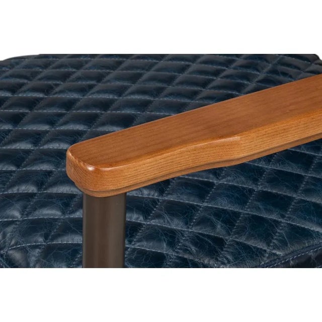 Wood Mid-Century Modern Blue Leather Armchair For Sale - Image 7 of 12