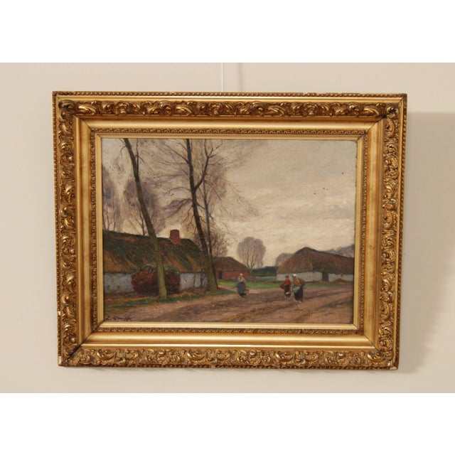 High Quality Antique Original Painting by Eugen Kampf (German, 1861-1933), Depicting Rural Women Walking on Village Path,...