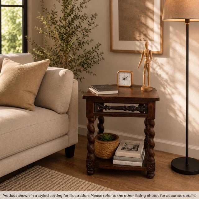 Transform your living space into a sanctuary of rugged elegance with our handcrafted solid wood end table. This exquisite...