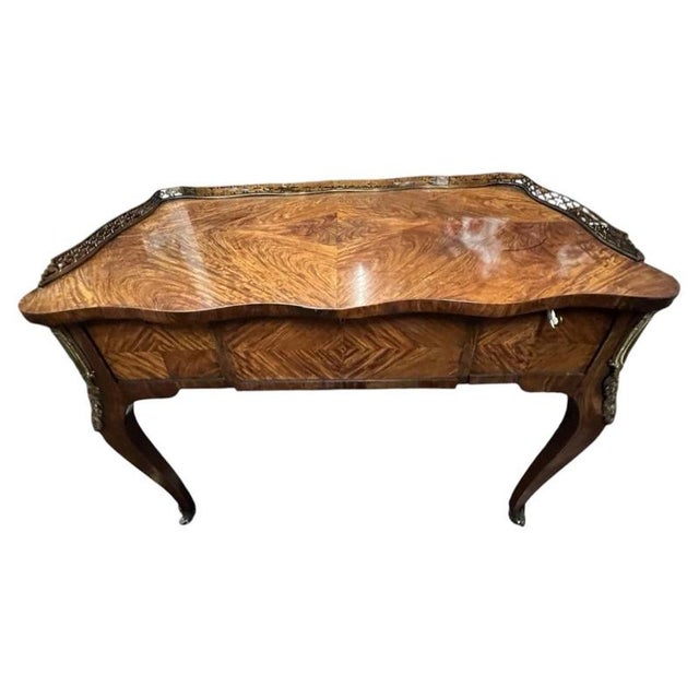 Louis XV French Burl Wood and Marquetry Writing Desk, 1920s For Sale - Image 14 of 14