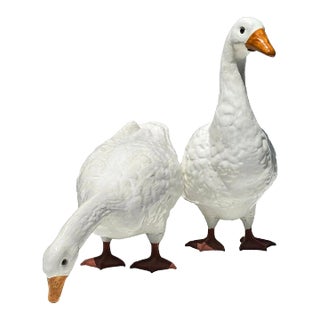 1950s Mid Century Bavent French Faience Ducks With Glass Eyes - Set of 2 For Sale
