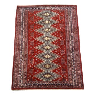 Red Hand-Knotted Rug in Wool For Sale