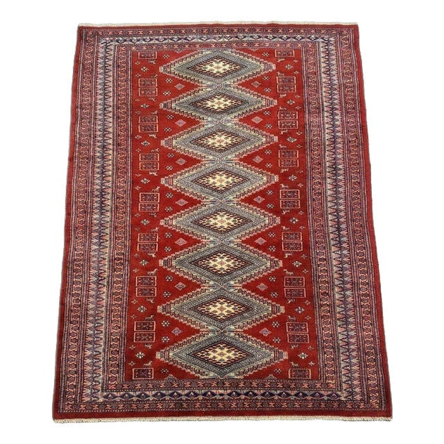 Red Hand-Knotted Rug in Wool For Sale
