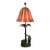 Vintage Palm Beach Regency Cast Iron Palm Tree Monkey Table Lamp W/ Hard Pleated Bell Red Parasol Shade For Sale