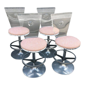 Set of Four Acrylic & Metal Counter Stools With Fabric Cushions. U.S.A. 1980's