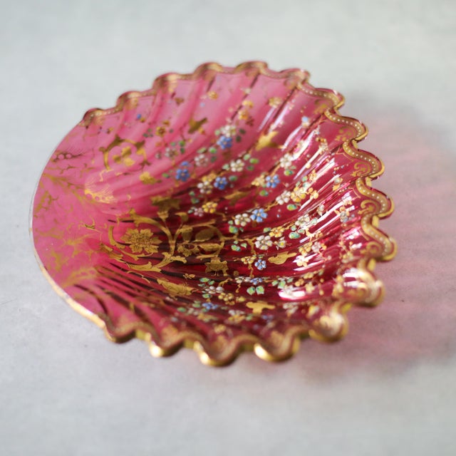 Late 19th Century Moser Cranberry Glass Shell Dish With Enamel & Gilt For Sale - Image 18 of 18