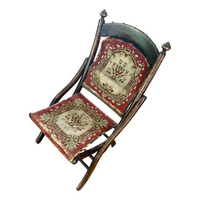 Antique 1860s Civil War Officer's Folding Camp Carpet Chair For Sale
