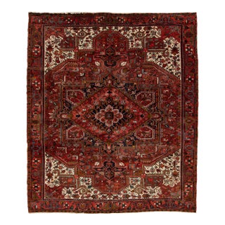 Red Vintage Persian Heriz Wool Rug Circa 1950s 11 X 13 For Sale