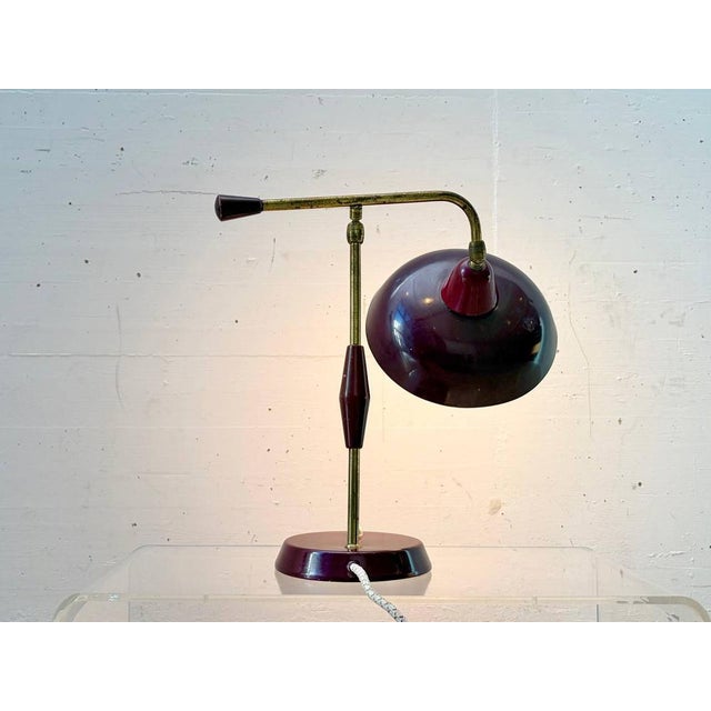 Gold Table Lamp with Brass Arm and Lacquered Metal Shade, Italy, 1950s For Sale - Image 8 of 17