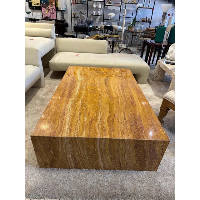 Postmodern Rare Giallo Siena Marble Waterfall Style Coffee Table For Sale - Image 3 of 10