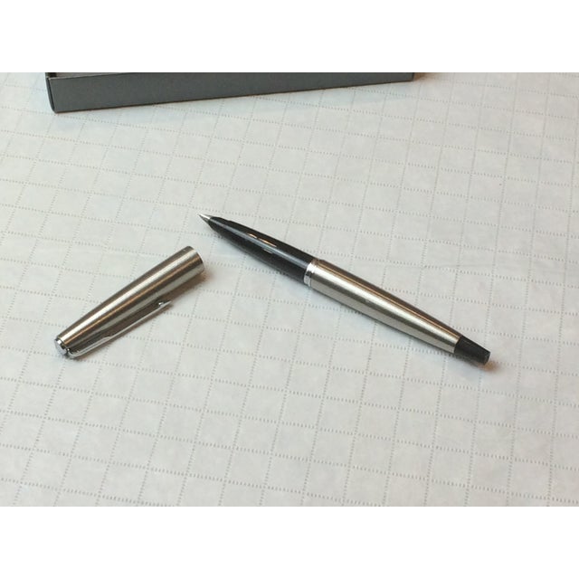 Vintage Parker Fountain Pen, Brushed Steel and Black Accents