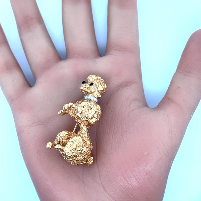 Ruser Diamond 14k Gold Poodle Dog Brooch For Sale - Image 9 of 9