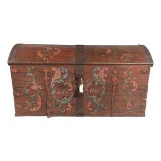 Antique Danish Hand-Painted Dome Top Blanket Chest, Dated 1810 For Sale