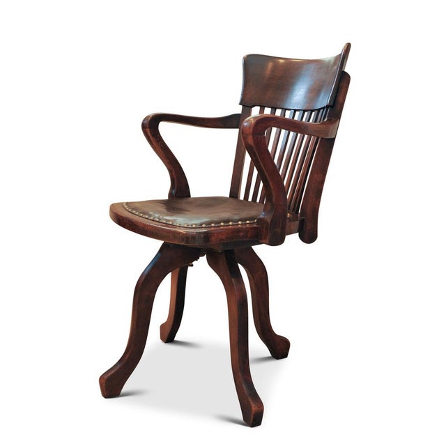 Victorian Revolving Desk Chair in Oak and Leather For Sale - Image 4 of 8