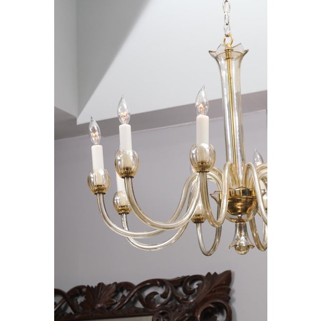Brass 1960s 10-Light Venetian Glass Chandelier - Italy For Sale - Image 8 of 18