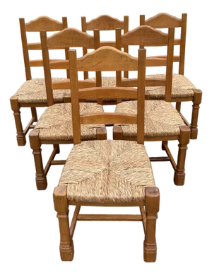 French Country Ladder Back Rush Seat Chairs - Set of 6